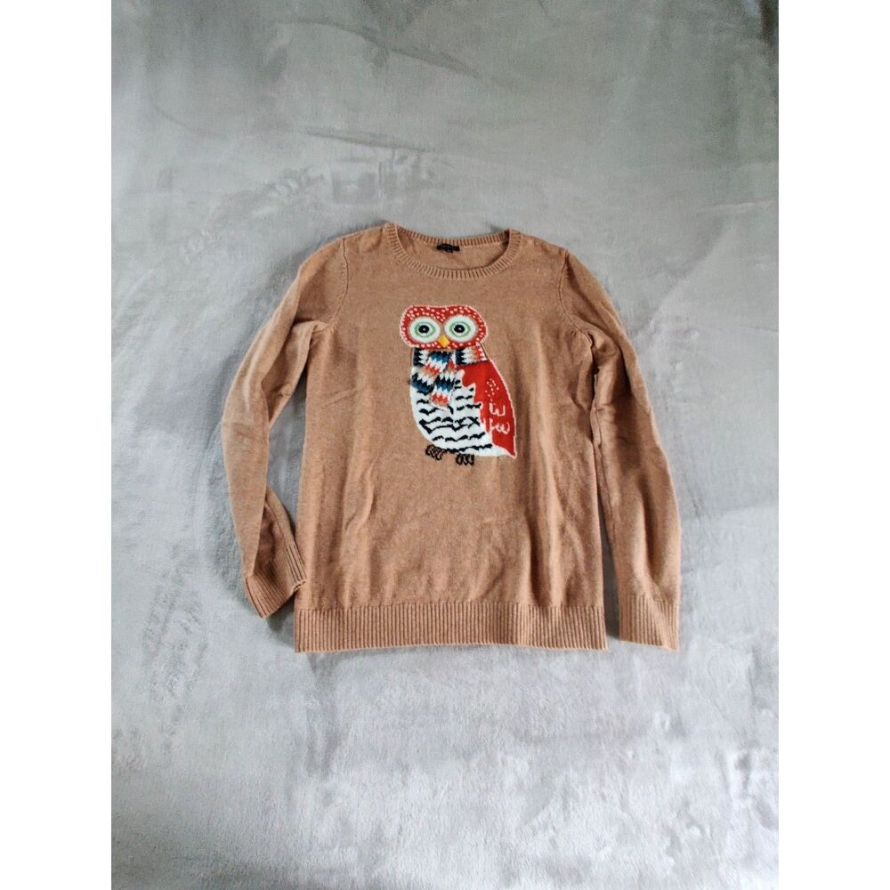 Talbots tan sweater with owl size small